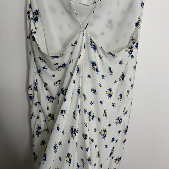 Samsøe Samsøe White Blue Floral Motif Chiffon Apples Slip Midi Dress Large - Picture 10 of 14